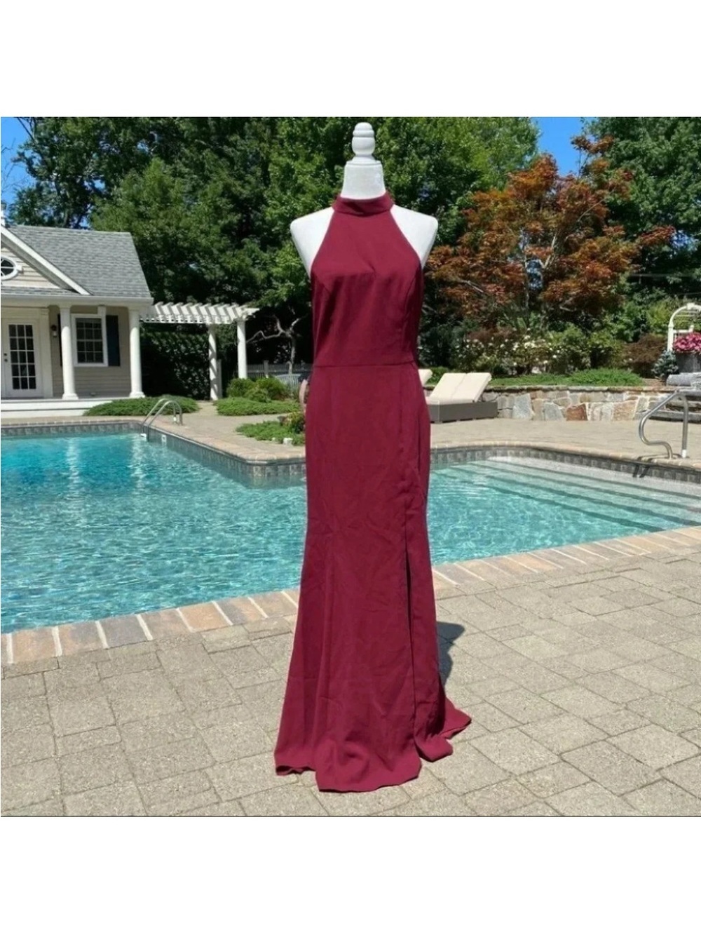 NWT Anthropologie BHLDN Formal Halter Maxi Dress Red 2